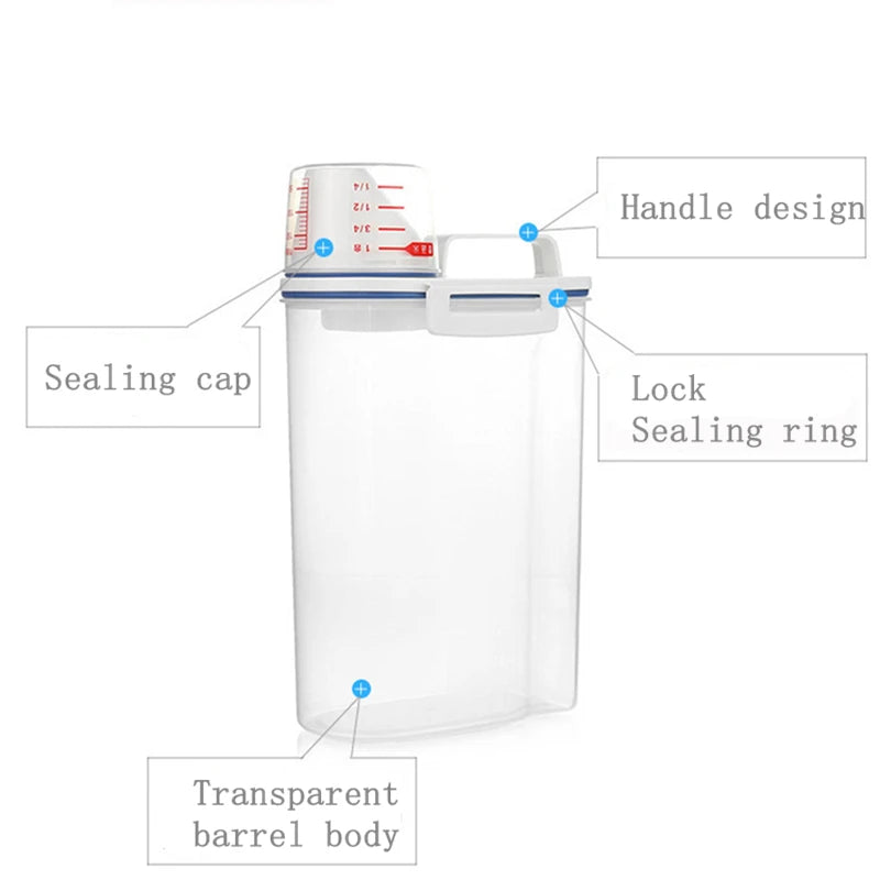 Transparent Food Storage Tank with Measuring Cup (Rotating, 2KG)