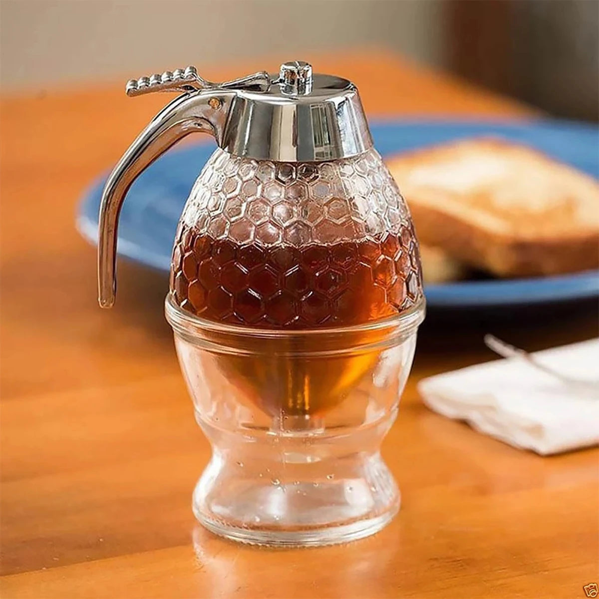 Honey Jar with Drip Dispenser & Stand, No More Messy Drips!!