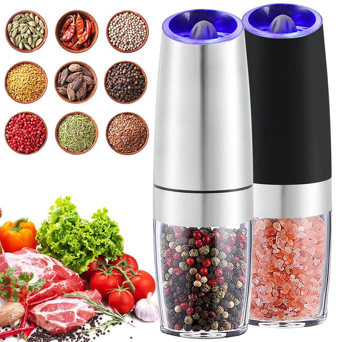 Electric Pepper Mill with Gravity Sensor, Effortless Spice Grinding!!